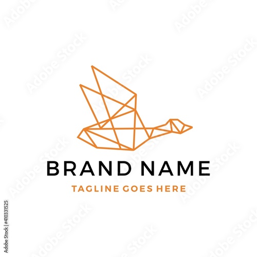 geometric flying goose line outline logo vector icon illustration