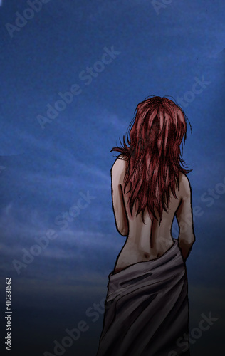 MUJER SEMI DESNUDA MIRANDO EL CIELO