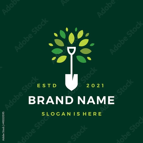 shovel tree leaf spade nature green logo vector icon illustration