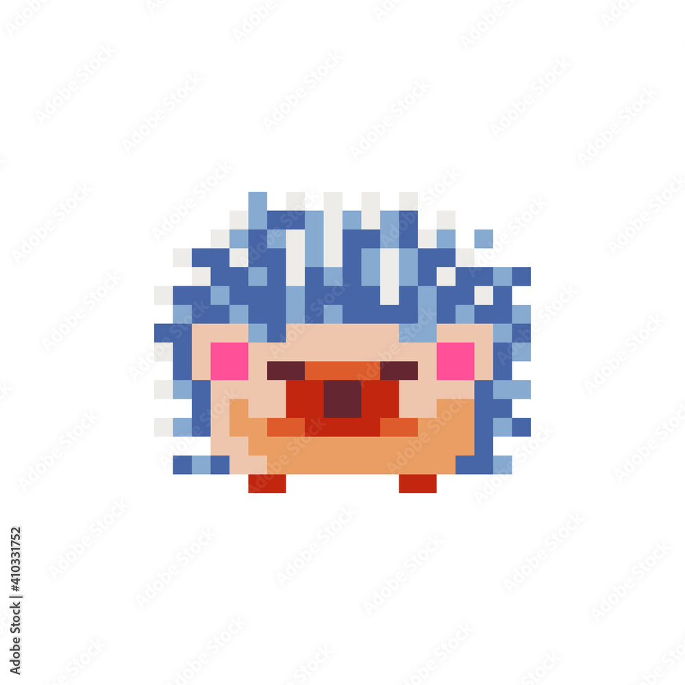 Cute hedgehog head in the shape of a square pixel art icon. Element design for stickers, logo, embroidery, mobile app. Isolated vector illustration. Cute hedgehog head in the shape of a square pixel art icon. Element design for stickers, logo, embroidery, mobile app. Isolated vector illustration.