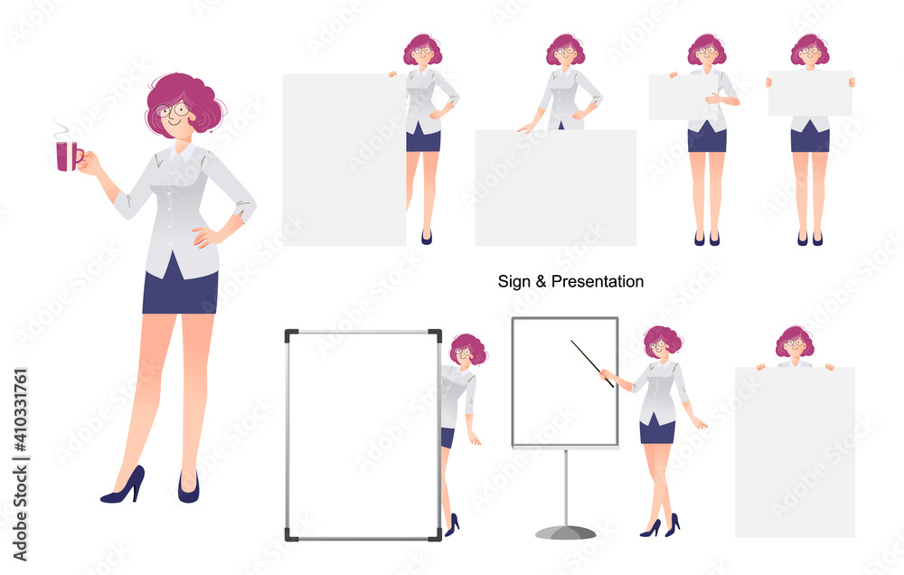 Set of business Woman cartoon character vecter illustration. Set of business Woman cartoon character vecter illustration.