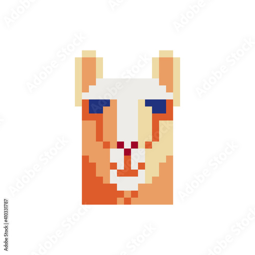 lama, llama head in the shape of a square pixel art icon. Element design for stickers, logo, embroidery, mobile app. Isolated vector illustration.