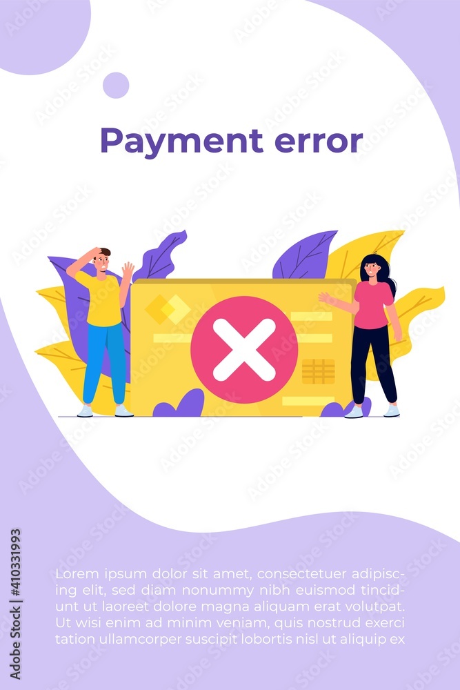 Payment error info message on smartphone.  Customer cross marks failure. Vector illustration.