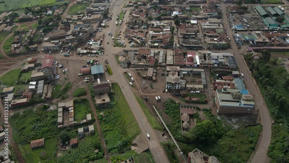 Aerial View Of A Rustic Landscape In A Small Town In Kilimanjaro, Kenya - Drone Shot Aerial View Of A Rustic Landscape In A Small Town In Kilimanjaro, Kenya - Drone Shot