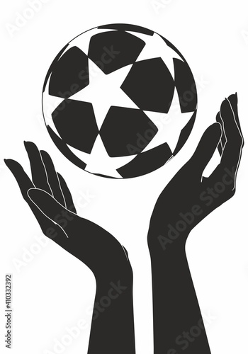 Two hands hold football ball vector icon. Football, soccer icon sport objects for logo, vector sign symbol for design.