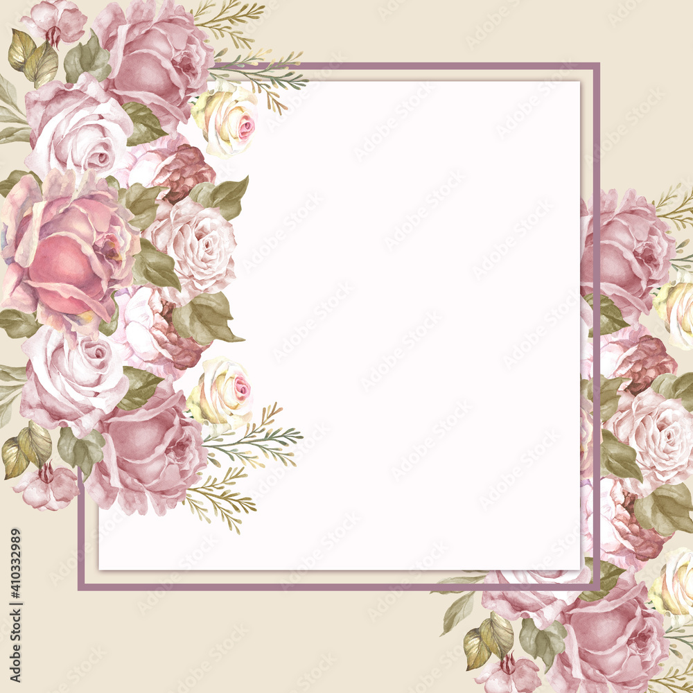 flowers frame with watercolor roses