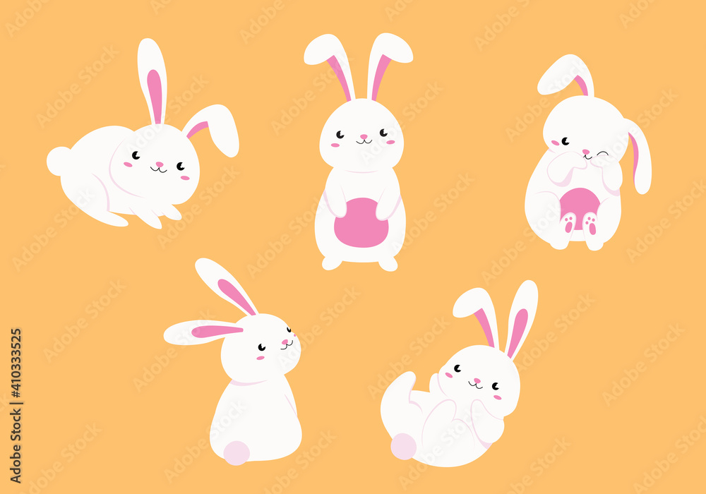 Collection Of Cute Rabbit Cartoon Element. Vector Illustration Flat Design. Cute Rabbit In Alternative Pose Concept. Collection Of Cute Rabbit Cartoon Element. Vector Illustration Flat Design. Cute Rabbit In Alternative Pose Concept.