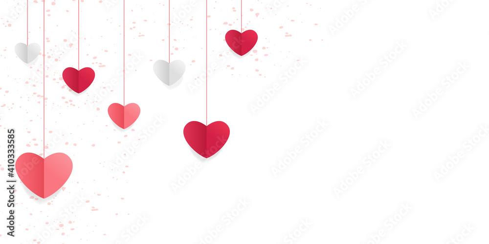 Valentine's day seamless background for social media advertising, invitation or poster design with paper art cut heart shapes and clouds. Vector illustration