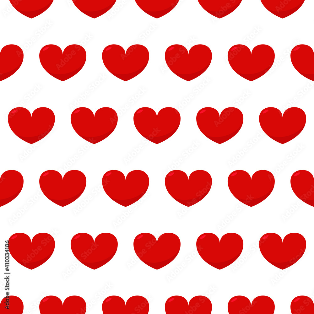Vector high quality seamless pattern background. Hearts symbol in red isolated on white background. Packaging, wrapping for Valentine's day, Mother's Day, women's Day
