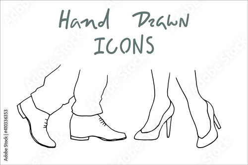 female and male legs opposite each other. vector hand drawn sketch illustration of woman and man dancers feet.