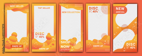 Design backgrounds for social media in gradient color orange and white. Editable template for ig stories, ig template and web banner ads. Abstract design for your sale product. Vector illustration