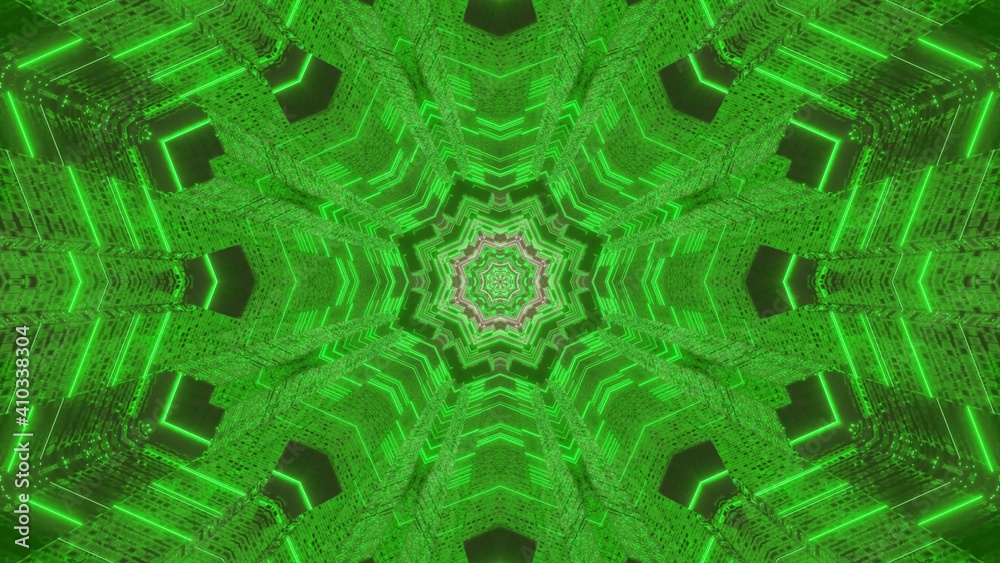 3D illustration of abstract green tunnel