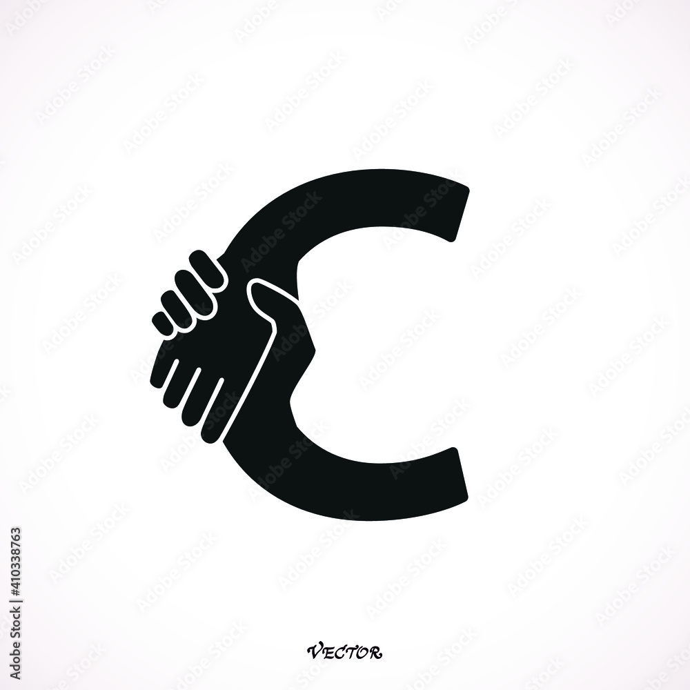 Hand Shake Incorporated in Letter C Concept. Hand Shake Incorporated in Letter C Concept.