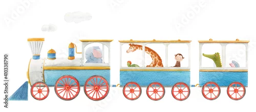 Panel kuchenny z motywem Beautiful baby stock illustration with cute watercolor train.