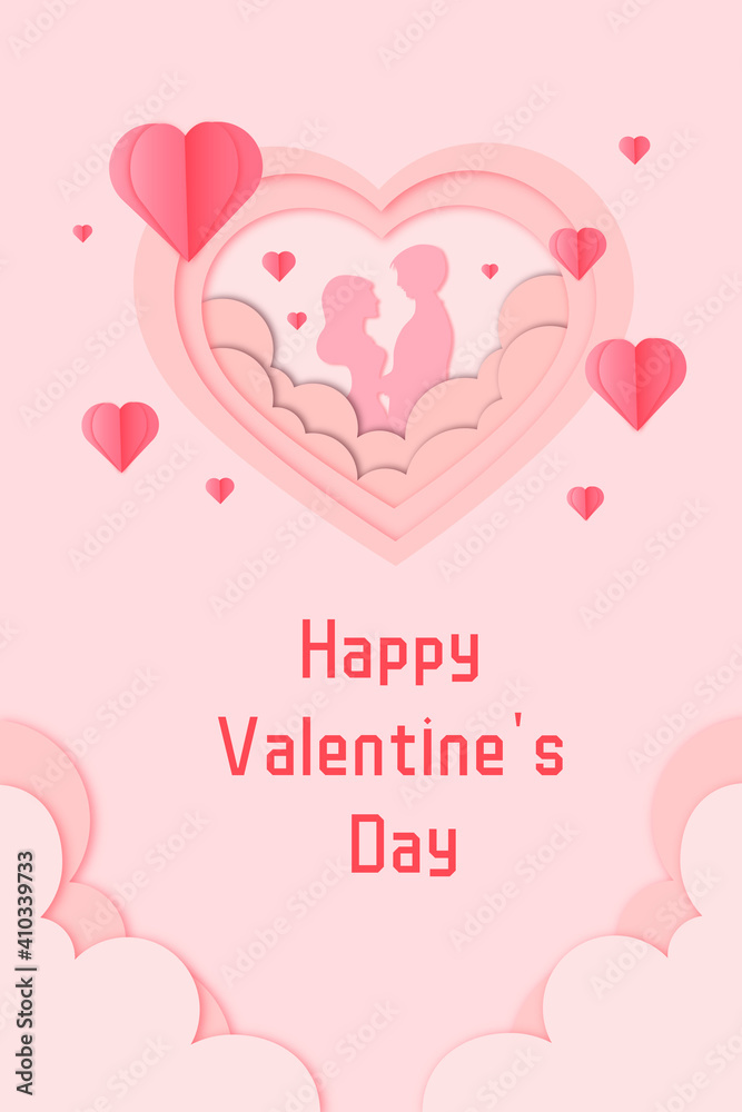 Valentine's Day paper cut style  illustration