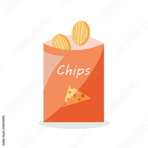 Bag of potato chips with chese isolated on white background. Vector illustration