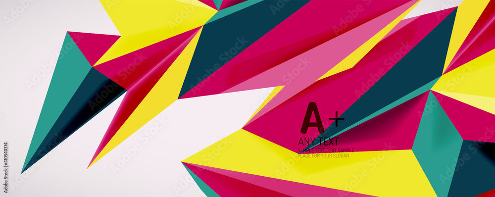 Vector triangle geometric backgrounds. Low poly 3d shape on light backdrop. Vector illustration for covers, banners, flyers and posters and other designs Vector triangle geometric backgrounds. Low poly 3d shape on light backdrop. Vector illustration for covers, banners, flyers and posters and other designs