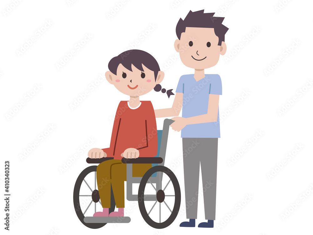 車椅子の女性と男性 車椅子の女性と男性