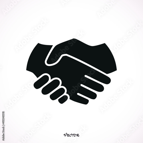 Simple icon of handshake sign. Icon isolated on a white background. Flat black style. Business agreement handshake, friendly handshake,