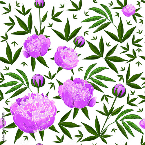 seamless pattern with pink flowers peonies