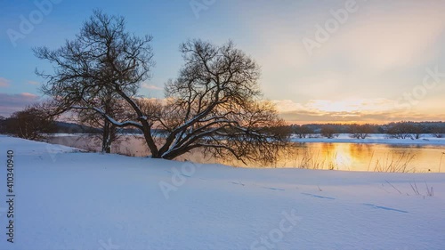 Wallpaper Mural Winter sunset timelapse with snow and river stream in the background Torontodigital.ca