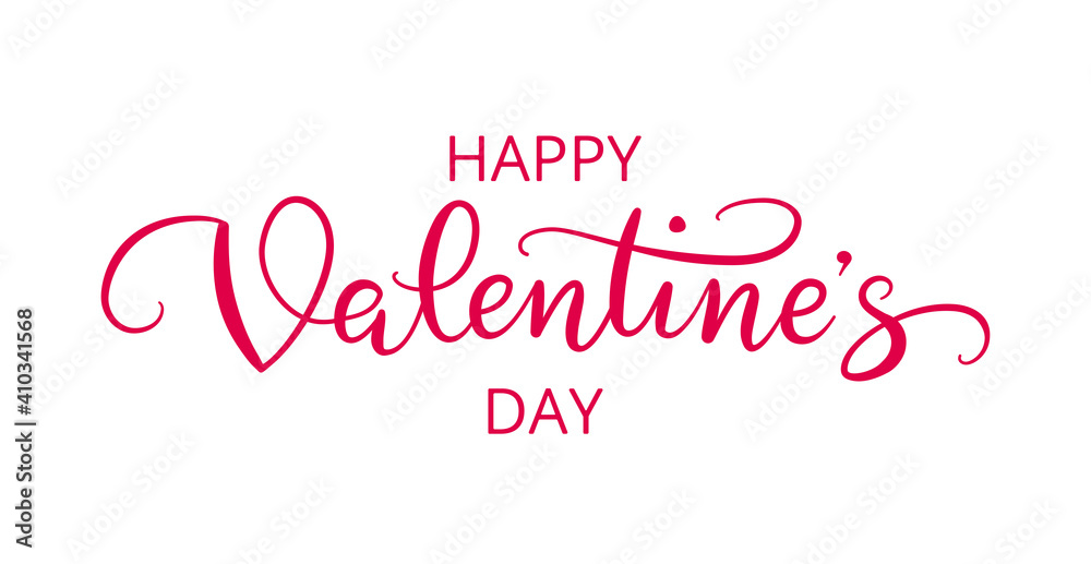 Happy Valentine's day lettering isolated on white. Hand drawn text, calligraphy. Vector illustration. Great for romantic holiday banners, greeting cards, party posters, sale promotions, gift tags.