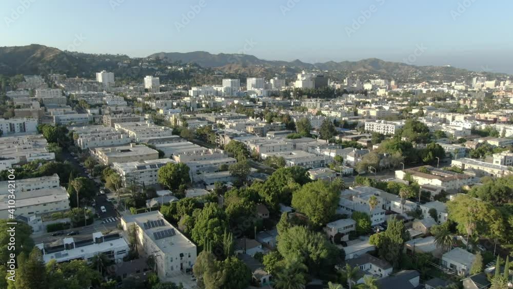 Hollywood and Hollywood Sign Sunset Telephoto Aerial Shot L California USA Hollywood and Hollywood Sign Sunset Telephoto Aerial Shot L California USA