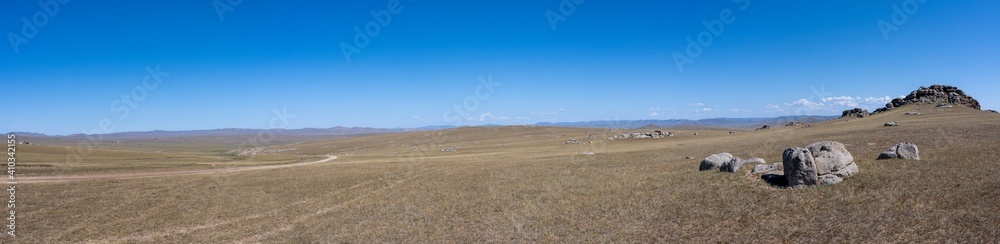 Panorama Rocks in Steppe Saikhan Mongolia