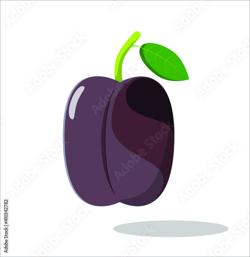 Ripe plum with a leaf on a white background