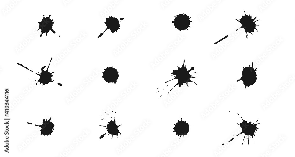 Ink splashes and drops. Set of vector handdrawn blobs, blots and spatters Ink splashes and drops. Set of vector handdrawn blobs, blots and spatters