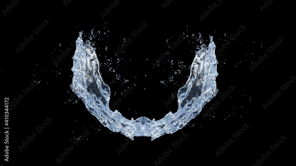 Obraz premium Water Splash with droplets on black background. 3d illustration.