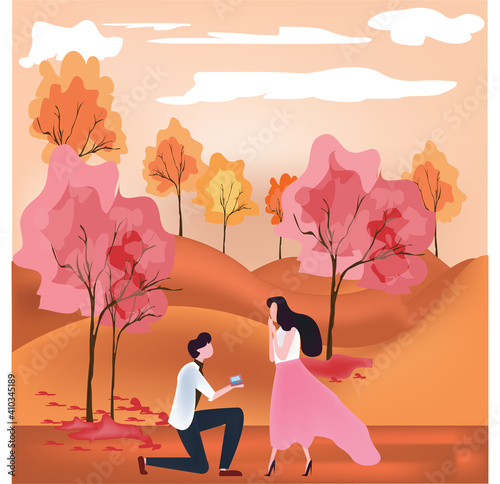 Happy Valentines day ,Will you marry me invitation card and Wedding Rings flat illustrator.