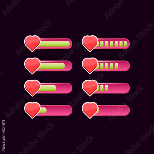 set of casual pink game ui health progress bar