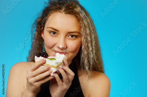 girl eats dessert