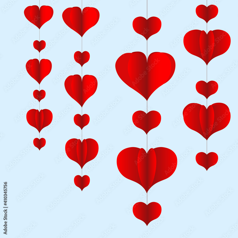 Garlands of paper hearts. Vector illustration.