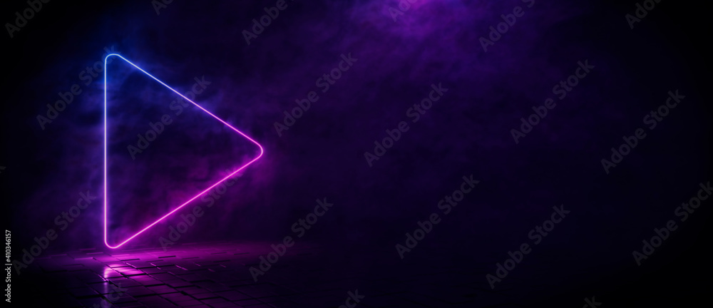 Pink and blue neon light play icon. Vibrant colored technology symbol, isolated on a black background. 3D Render Pink and blue neon light play icon. Vibrant colored technology symbol, isolated on a black background. 3D Render