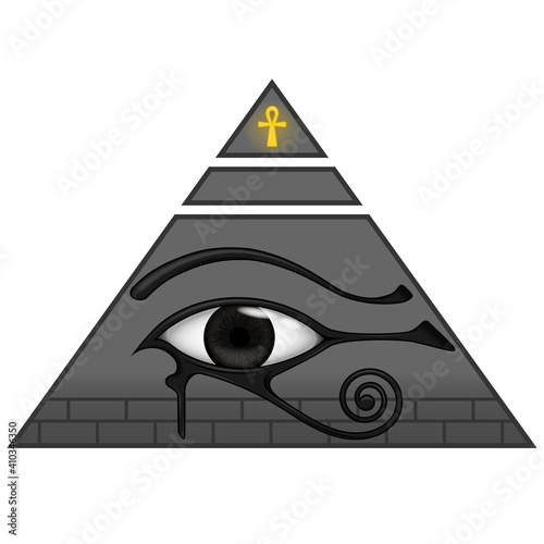 Illustration of ancient egyptian pyramid with the eye of horus, ancient egyptian symbols, eye of horus, threaded cross.