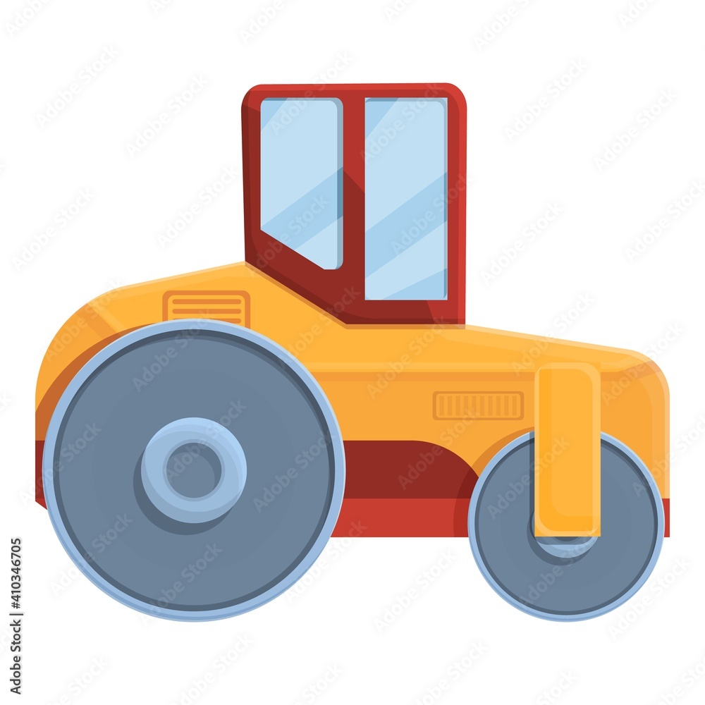 Road roller icon. Cartoon of road roller vector icon for web design isolated on white background Road roller icon. Cartoon of road roller vector icon for web design isolated on white background