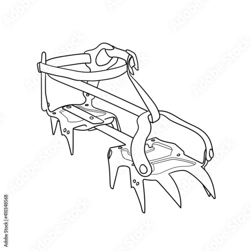 Crampons. Vector illustration. Black and white technical drawing