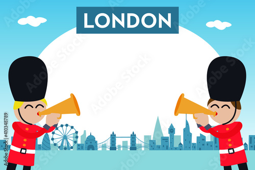 London skyline with funny guards. Souvenir photo Frame For Kids.