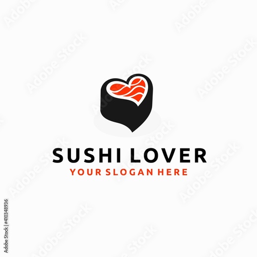sushi lovers logo, sushi that formed love concept