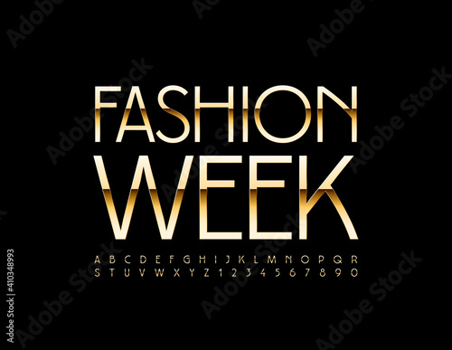 Vector stylish logo Fashion Week.Elegant Gold  Font. Luxury creative Alphabet Letters and Numbers