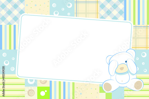 Photo frame with shy teddy bear. 