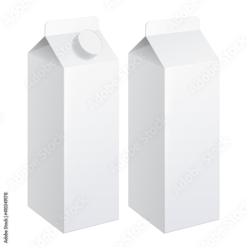 Realistic carton of milk carton package. Version with and without cap. Vector illustration.