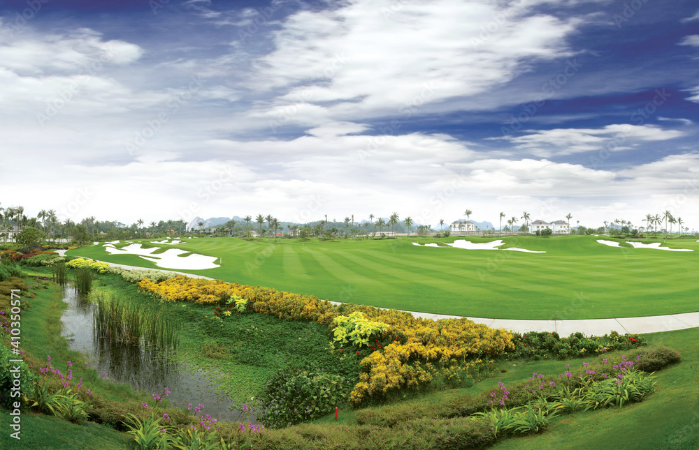 Fototapeta premium landscape with river and blue sky