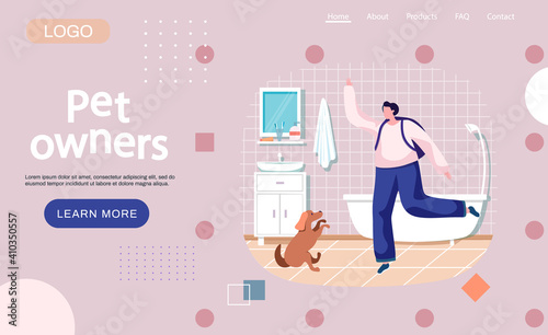 Pet owner happy woman playing with dog at home in bathroom, funny girl jumping training puppy, walking with her little friend. Female is having leisure spend time with domestic animal cute doggy