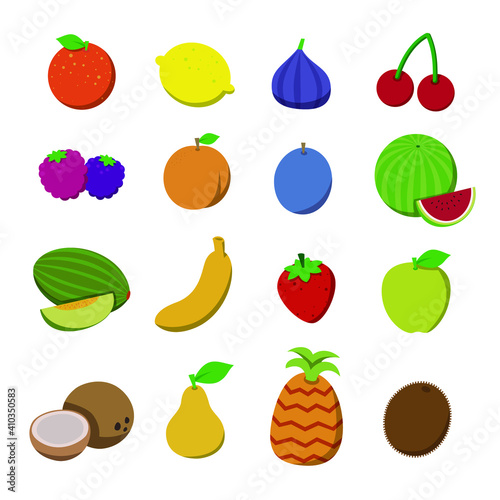 Fruit collection in flat style. Vector illustration