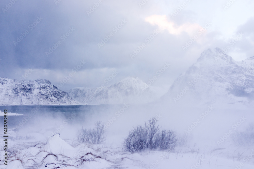 Foggy mountain in northern nordic nature Foggy mountain in northern nordic nature
