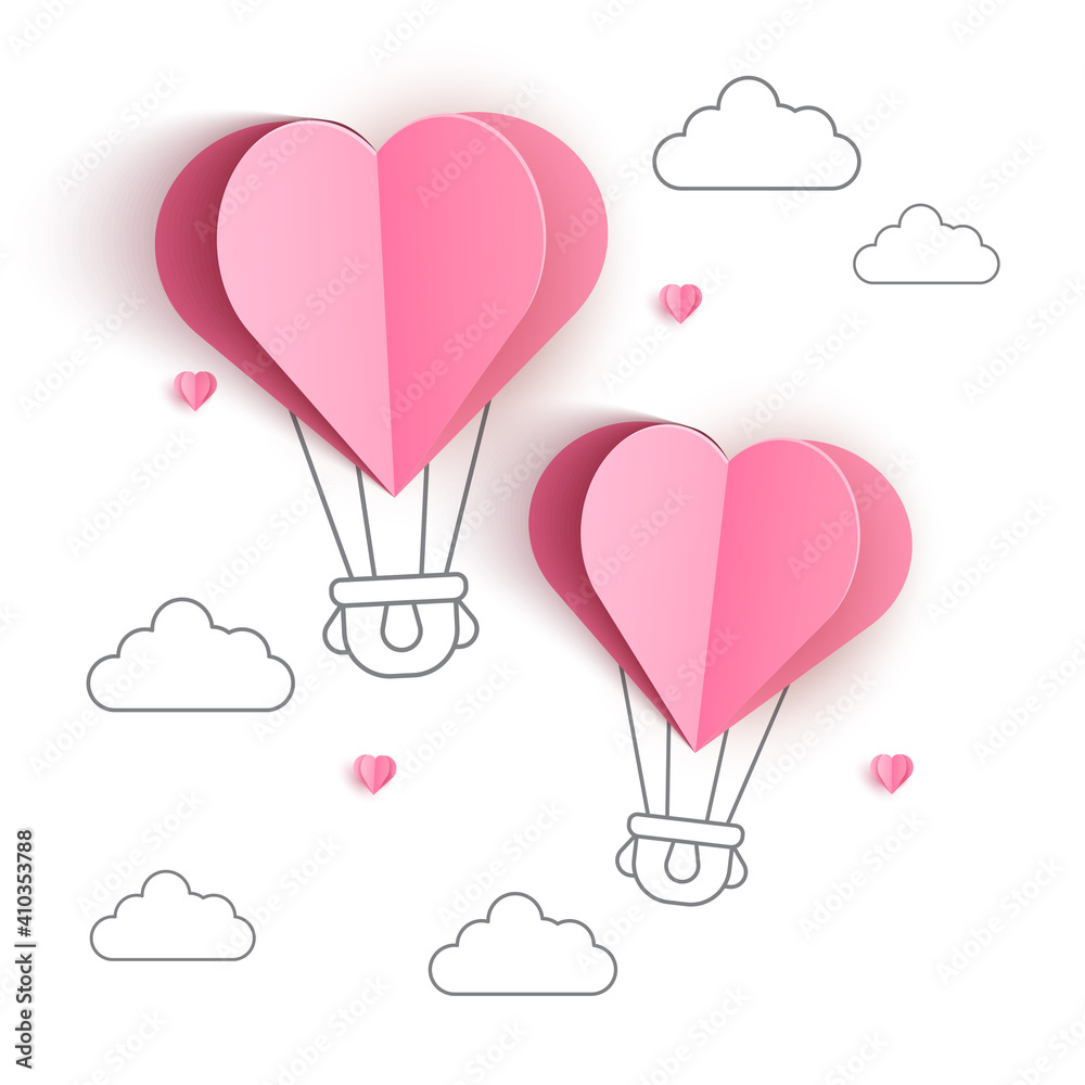 Valentine heart flying balloon on pink background. Vector love postcard for Happy Mother's, Valentine's Day or birthday greeting card design