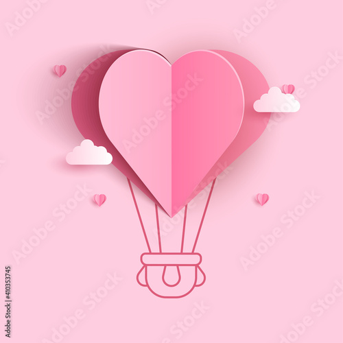 Valentine heart flying balloon on pink background. Vector love postcard for Happy Mother's, Valentine's Day or birthday greeting card design